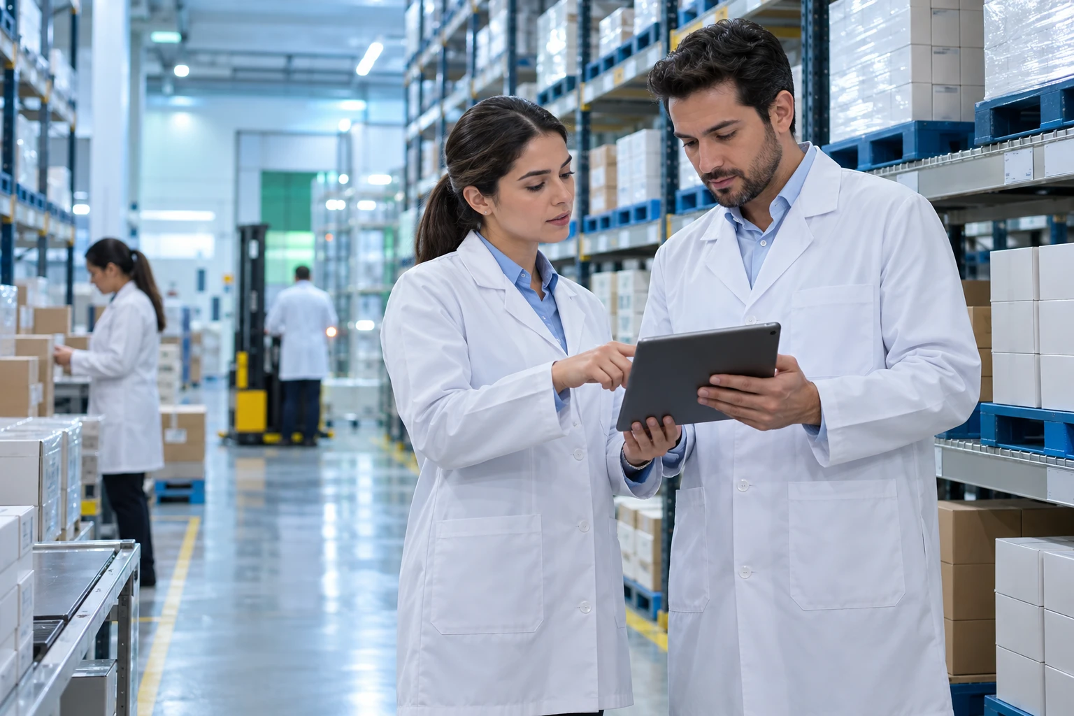 Imagen ilustrativa de especialistas revisando inventario en un almacén del sector salud